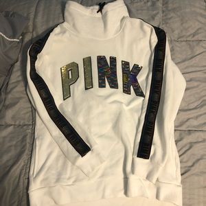 white pink turtle neck sweatshirt
